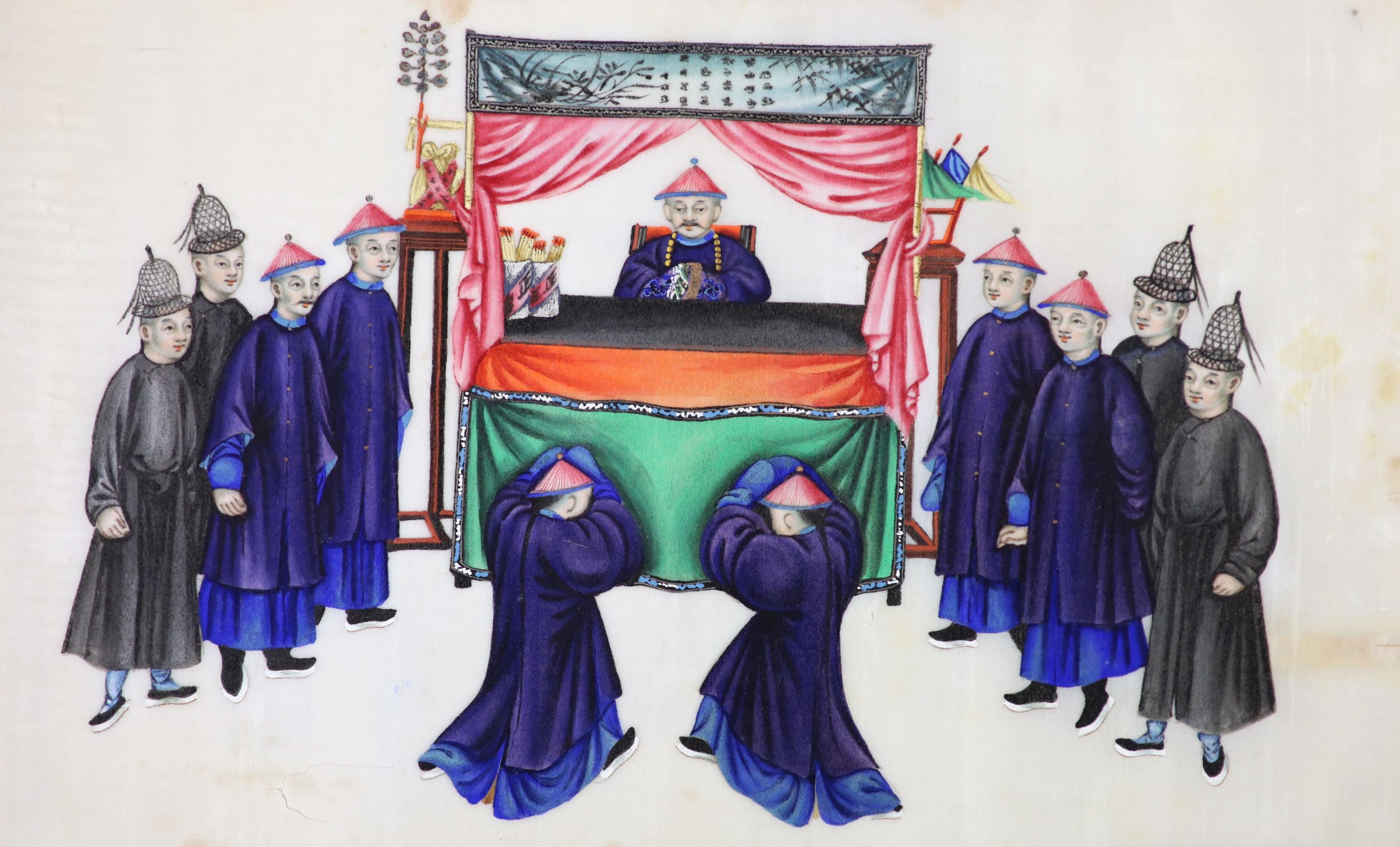 A Chinese album of 14 pith paintings, 19th century, Album 25 x 37cm
